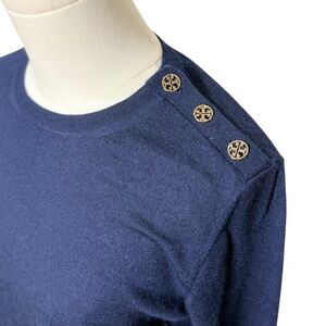 Tory Burch Logo Button Cashmere Sweater in Navy Blue Size XS
